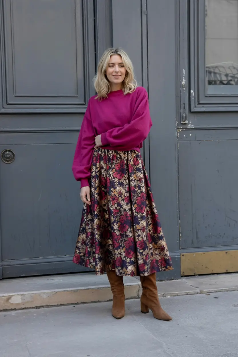 cute fall outfits for women over 60 - ideas 2025+Romantic Florals and Berry-Bright Knits
