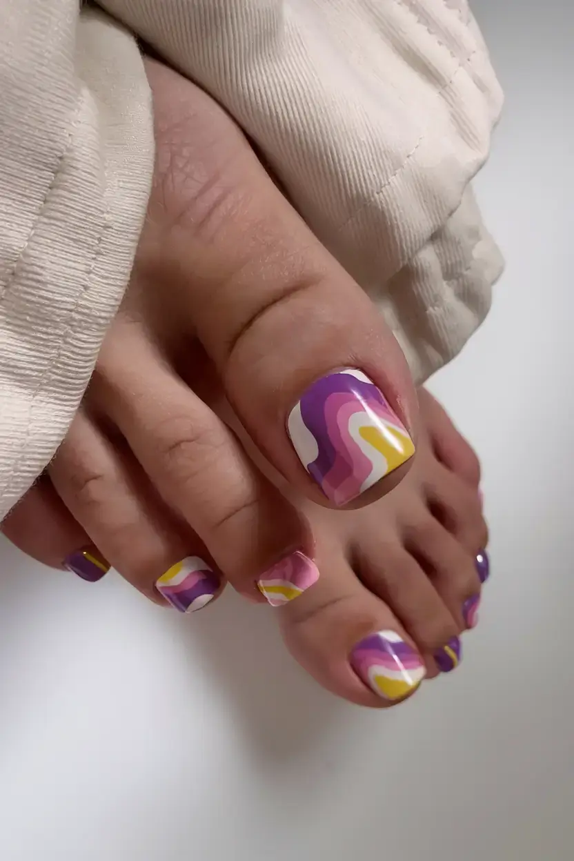 cute july toe nails for summer 2025 Retro Waves: Psychedelic Summer Fun