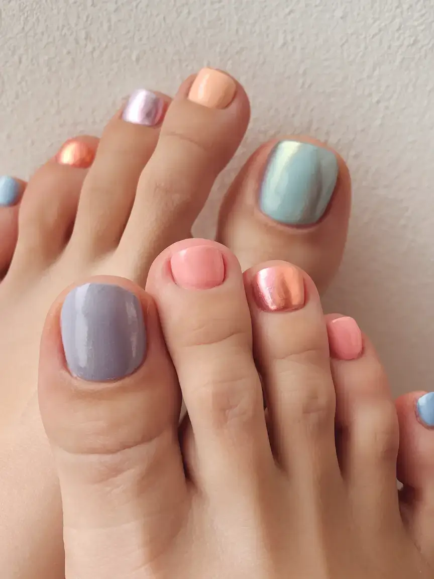 cute july toe nails for summer 2025 Pastel Rainbow: Playful Color-Block Perfection