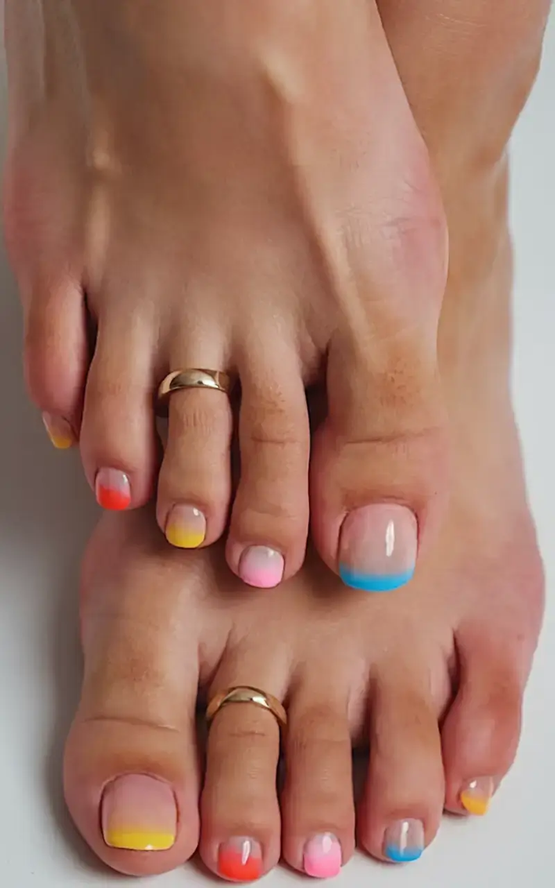 cute july toe nails for summer 2025 Summer Sorbet Tips: Multicolor French Fun