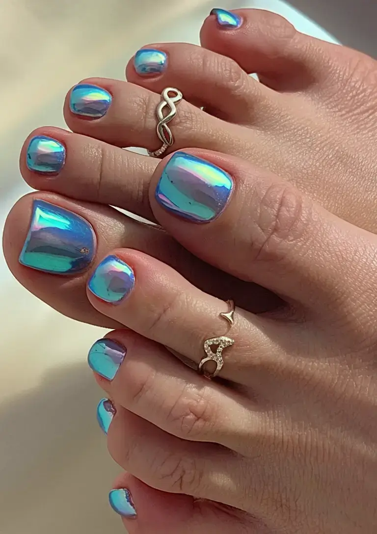 cute july toe nails for summer 2025 Mermaid Chrome for Statement Summer Vibes