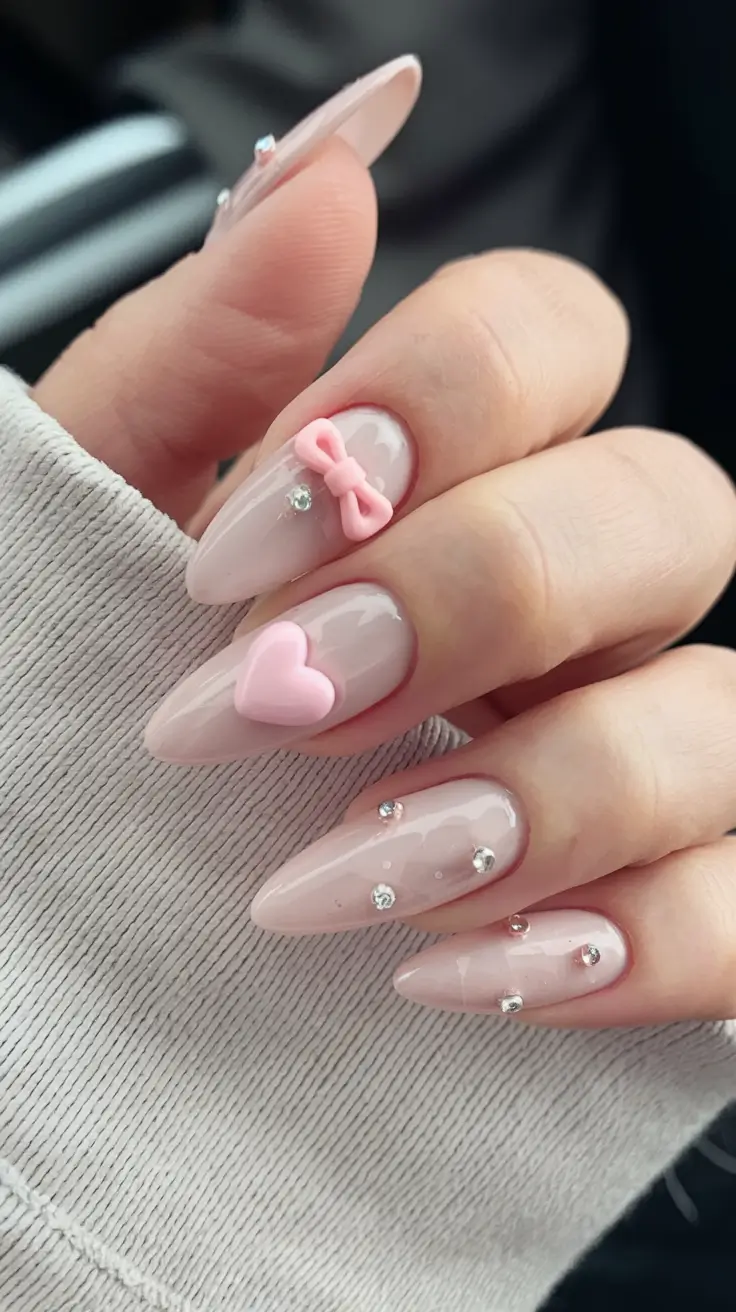 cute summer nail inspo for 2025 Soft Pink Crystal Embellishment