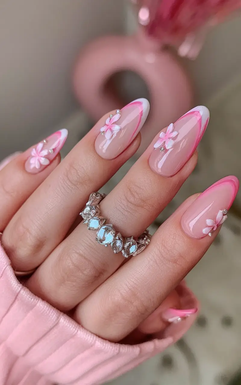 cute summer nail inspo for 2025 Neon Floral French Twist