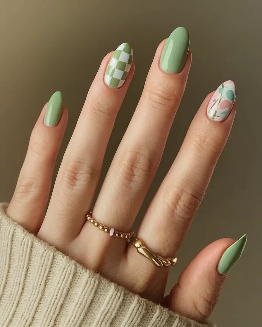 cute summer nail inspo for 2025 Sage Green and Summer Playfulness