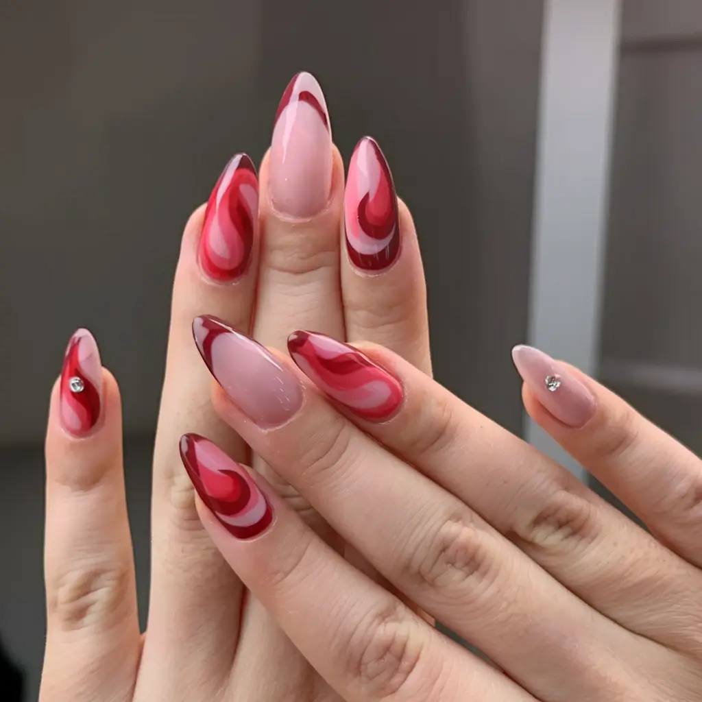 cute summer nail inspo for 2025 Cherry Swirl Drama