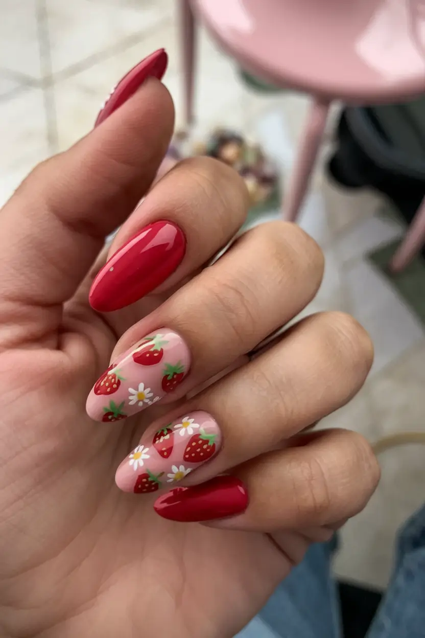 cute summer nail inspo for 2025 Strawberry Picnic