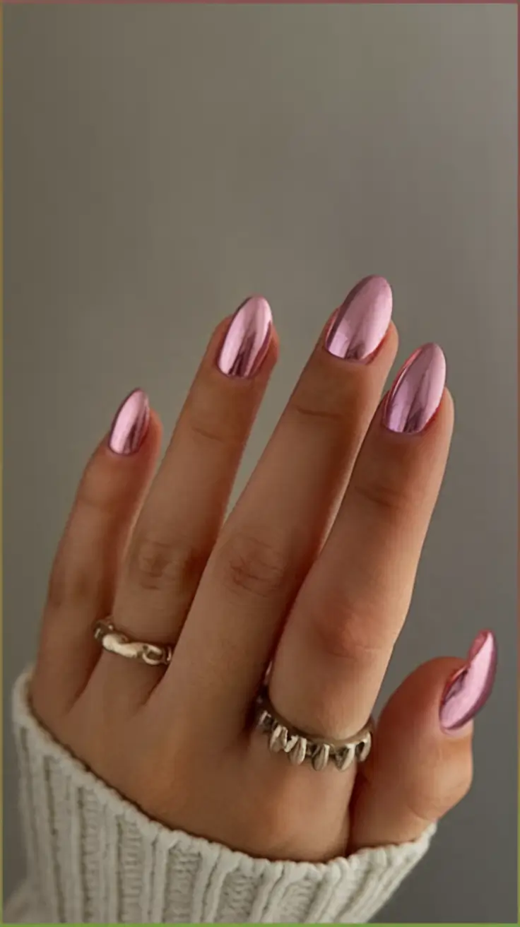 cute summer nail inspo for 2025 Pink Chrome Mirror