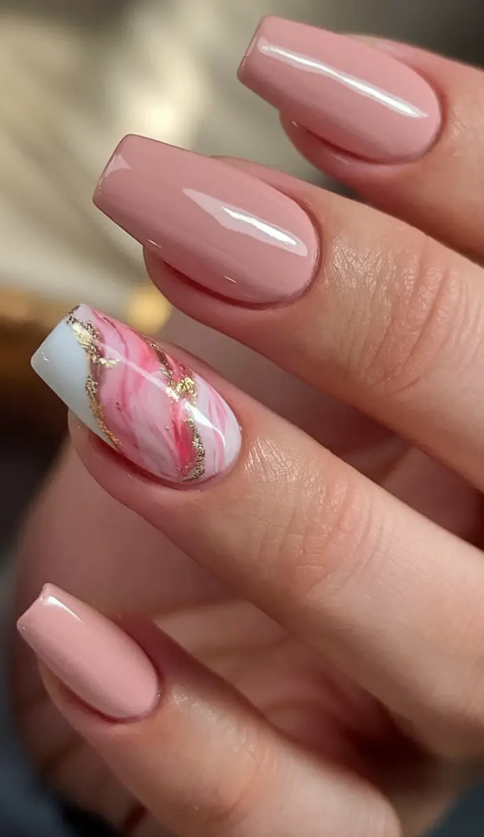 cute summer nail inspo for 2025 Rose Quartz Marble Glam