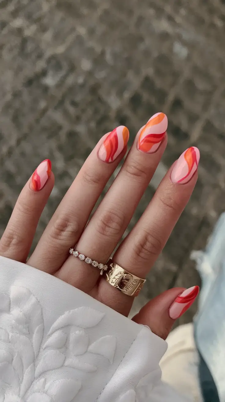 cute summer nail inspo for 2025 Sunset Swirl Energy