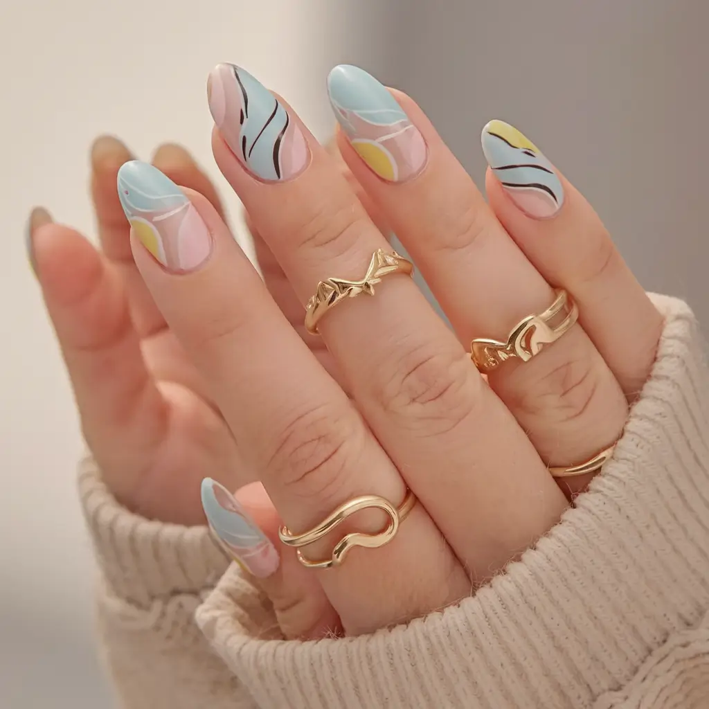 cute summer nail inspo for 2025 Abstract Pastel Swirls