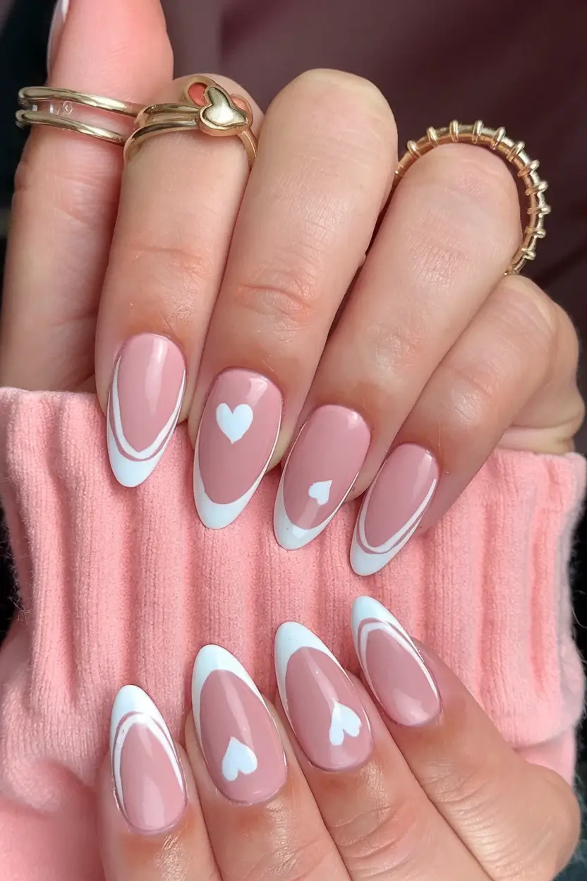 cute summer nails youll love in 2025 retro-french-modern-hearts