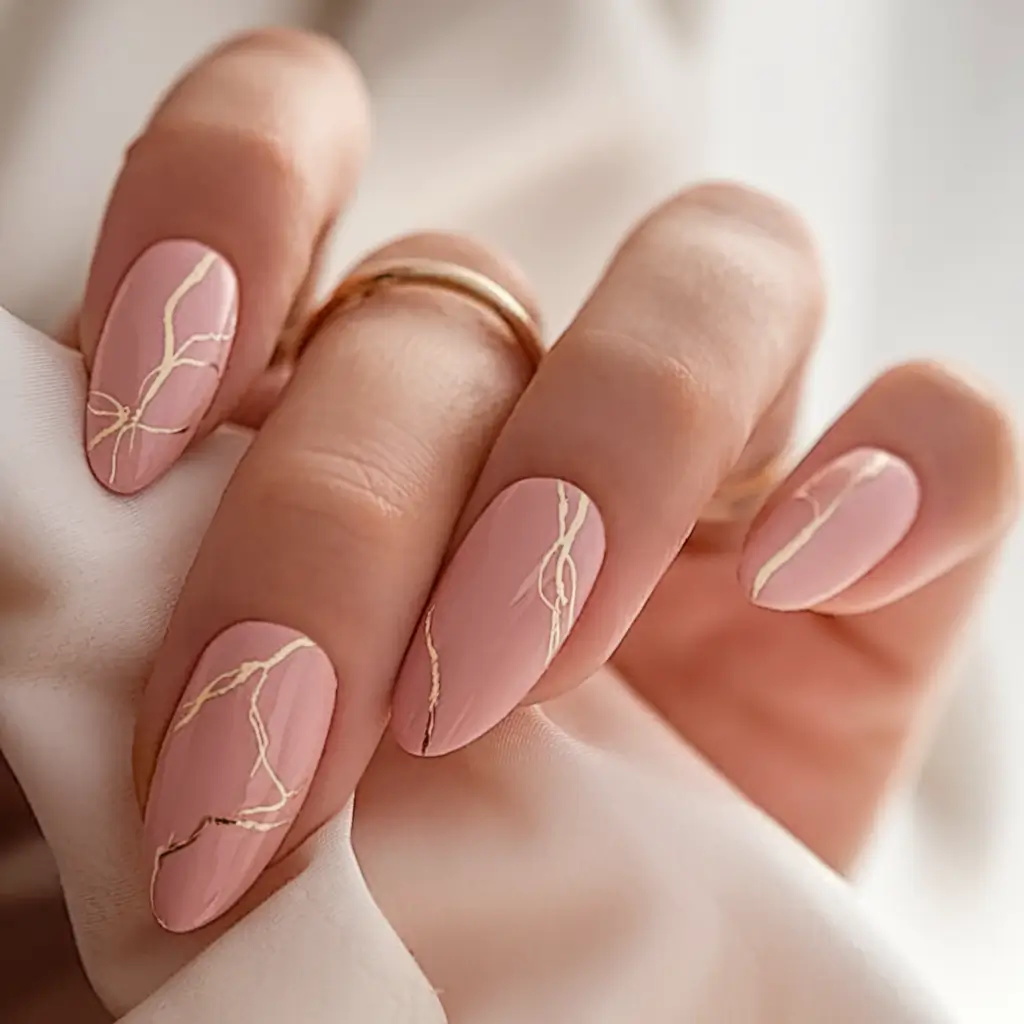 cute summer nails youll love in 2025 soft-marble-golden-veins