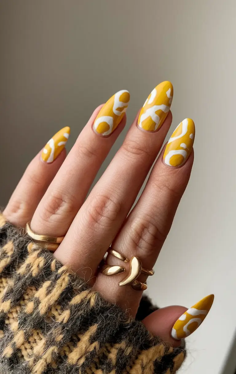 cute summer nails youll love in 2025 bold-mustard-abstracts-statement-maker