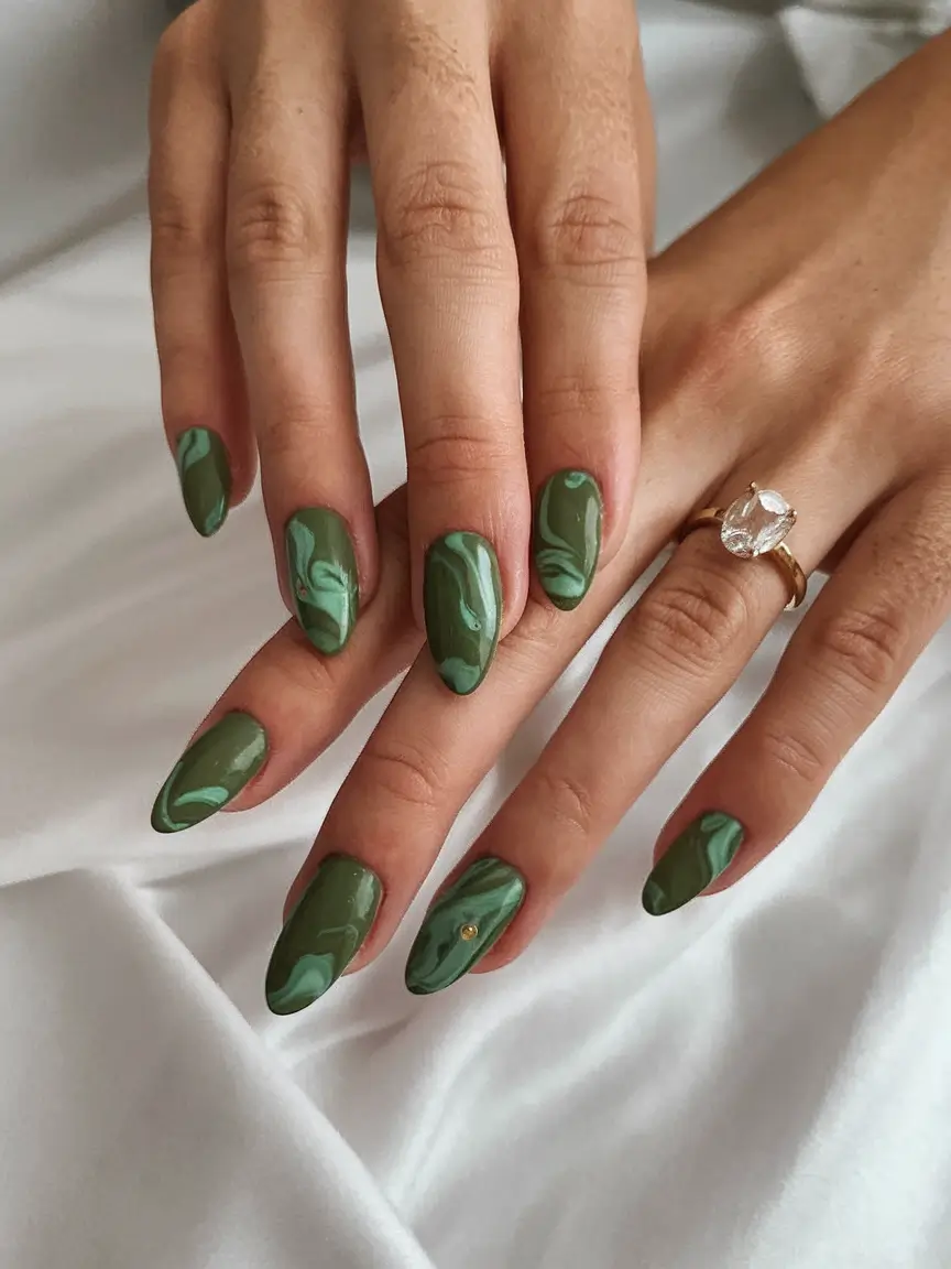 cute summer nails youll love in 2025 earthy-green-marble-luxe-summer-nights