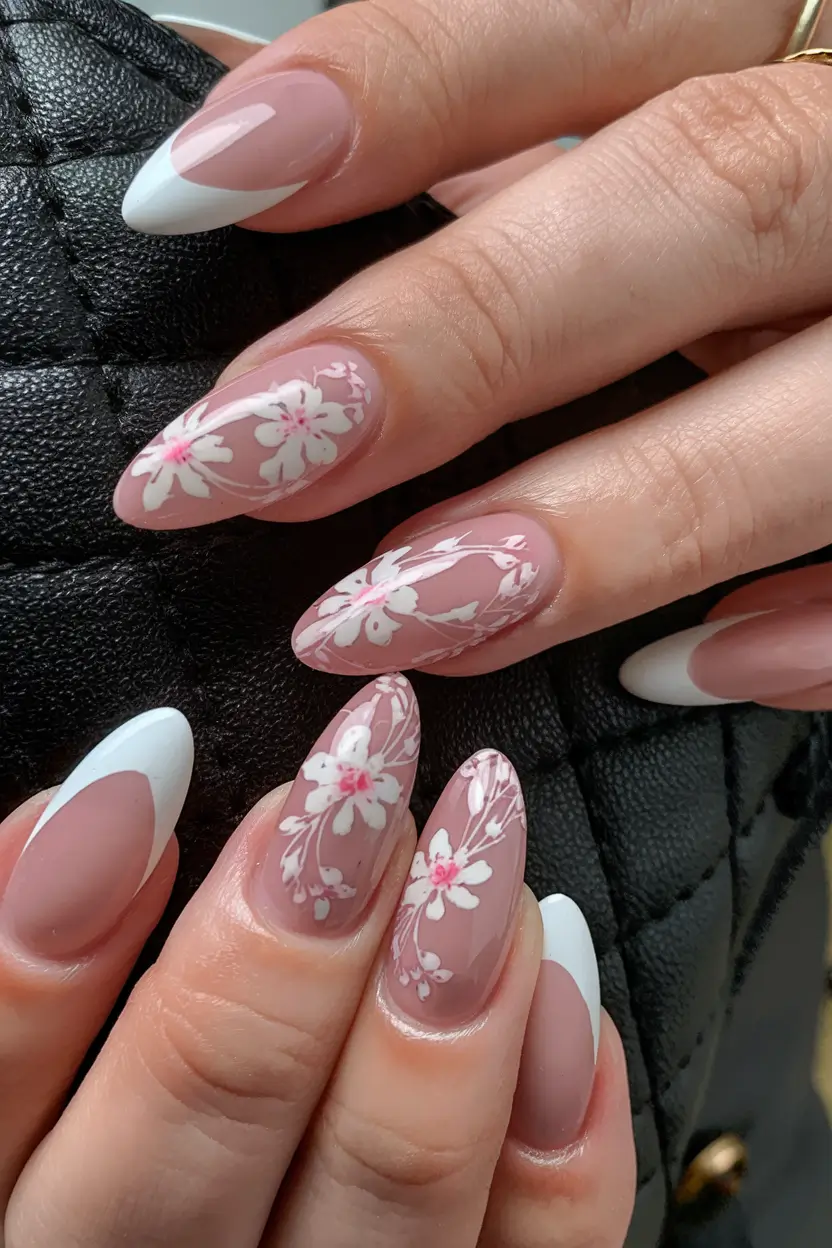 cute summer nails youll love in 2025 cherry-blossom-french-delicate-florals
