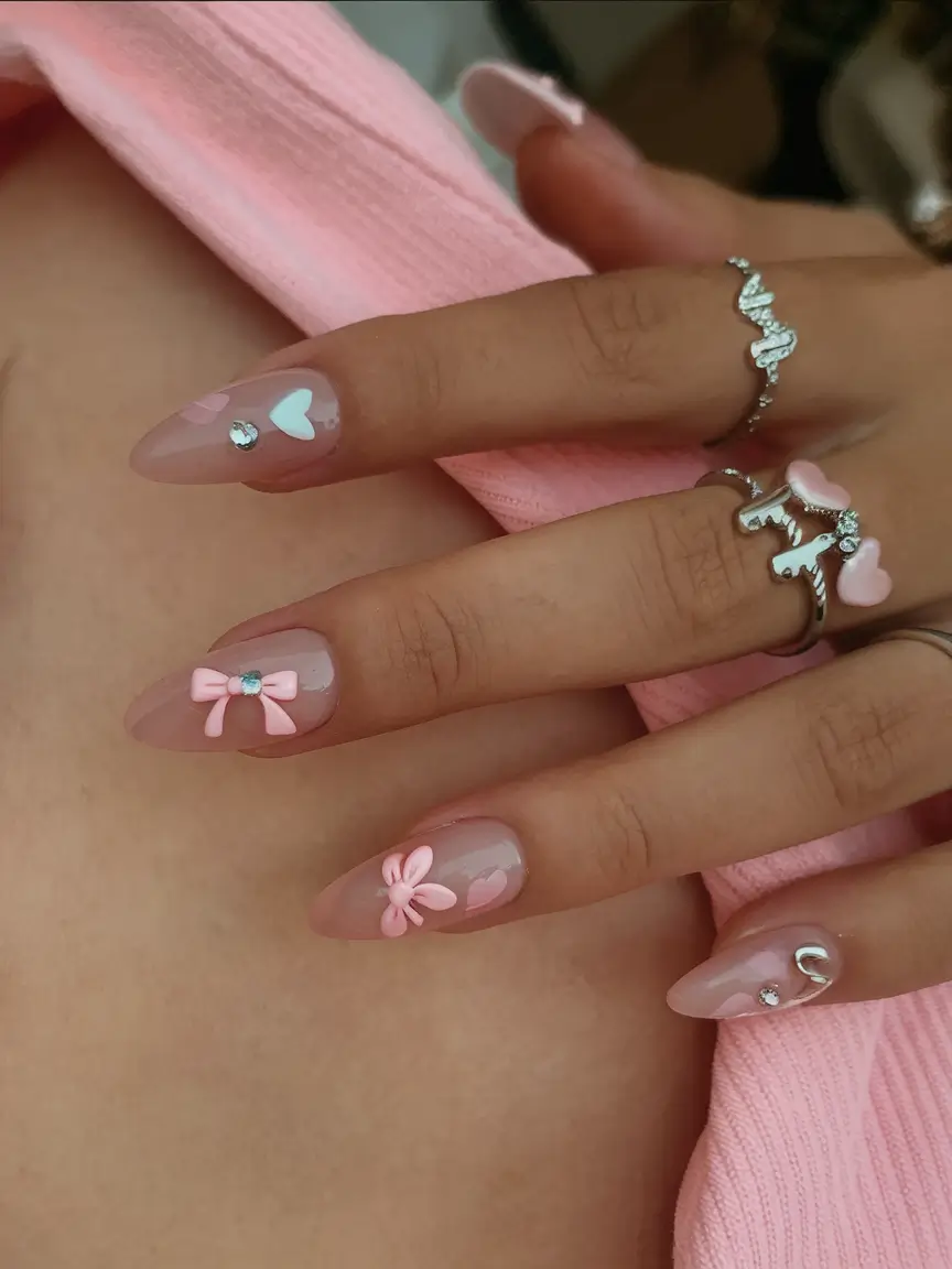 cute summer nails youll love in 2025 minimalist-romance-3d-bows