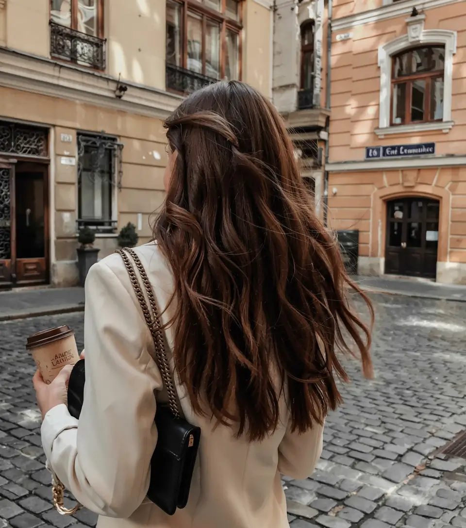dark brown fall hair colors ideas 2025 European-Inspired Loose Waves with Coffee Undertones