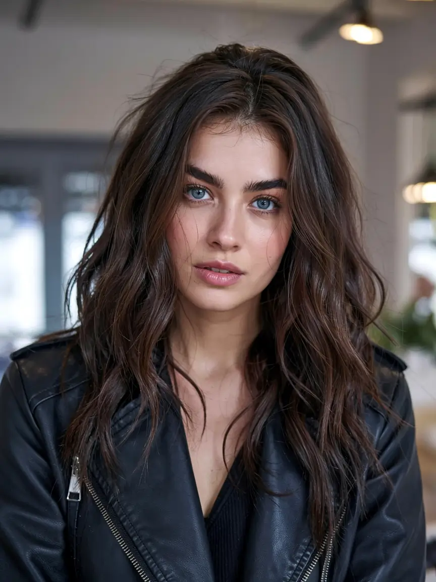dark brown fall hair colors ideas 2025 Smoky Texture with Indie Layers