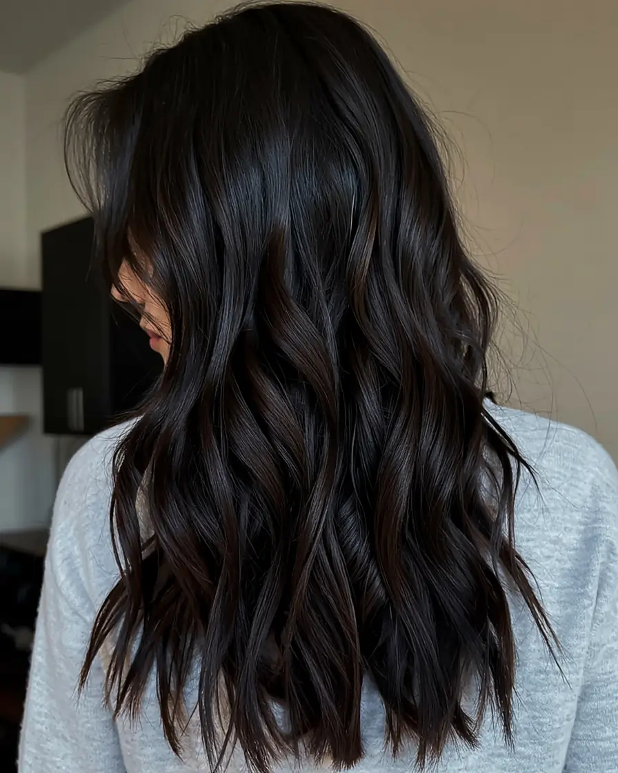 dark brown fall hair colors ideas 2025 Espresso Waves with Ultra-Cool Finish
