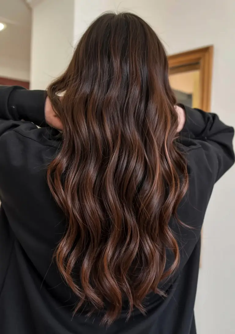 dark brown fall hair colors ideas 2025 Toffee Waves with Soft Chocolate Depth