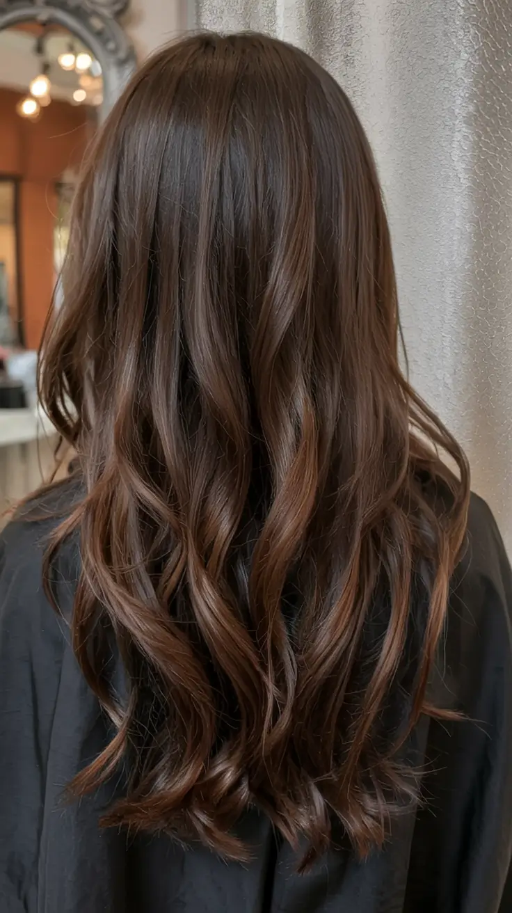dark brown fall hair colors ideas 2025 Soft Curls with Espresso Shine