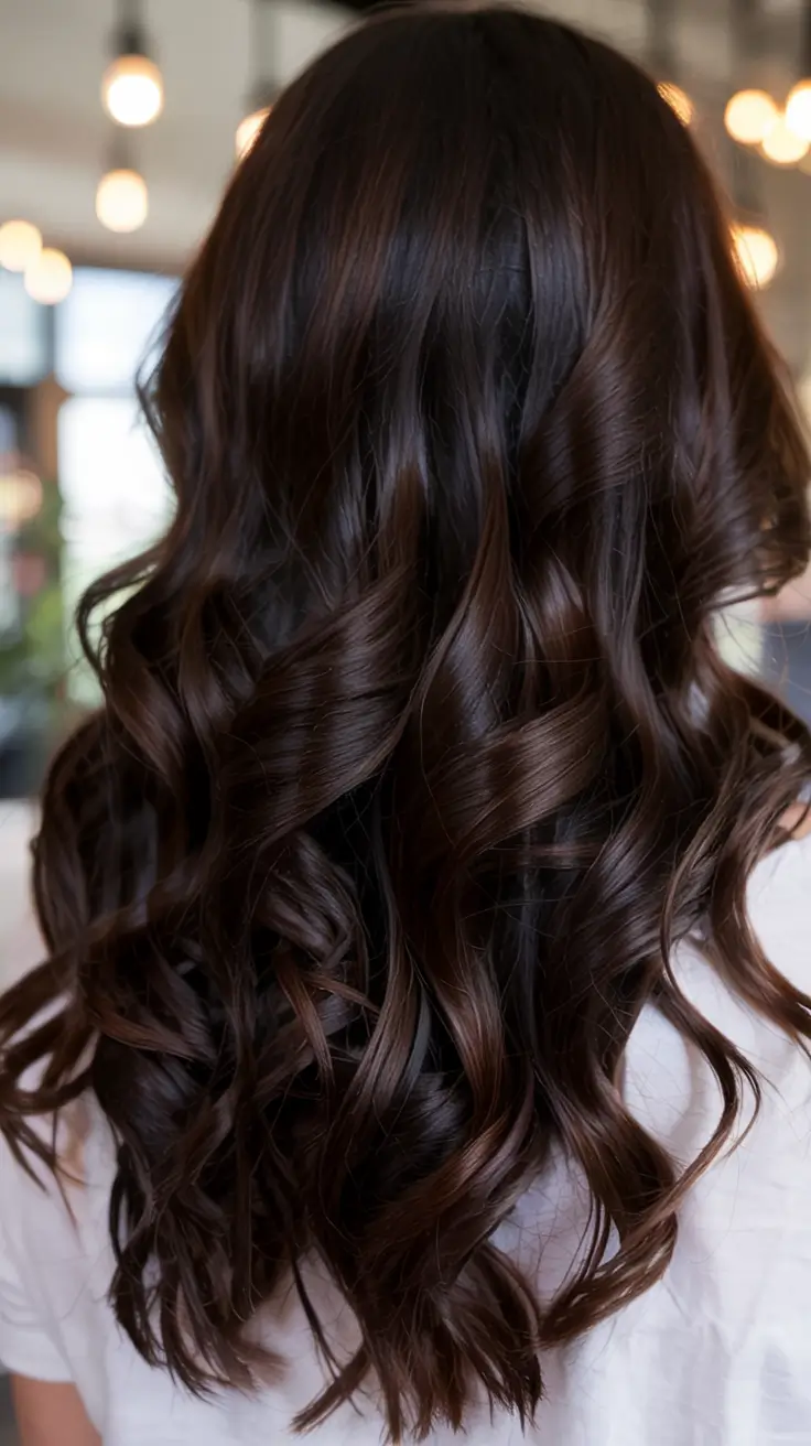 dark brown fall hair colors ideas 2025 Chocolate Mocha Coils with Reflective Depth