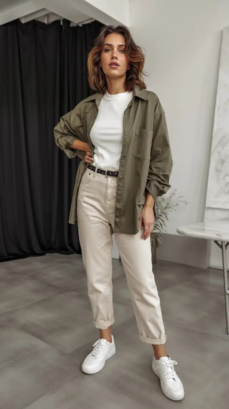 early fall outfits ideas 2025+Army Green Goes Soft Girl