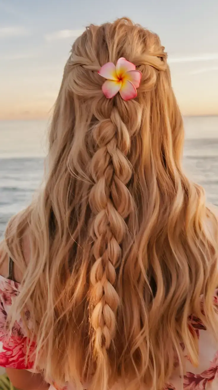 easy and cute july hairstyles for 2025 Summer Breeze The Half-Up Braided Cascade