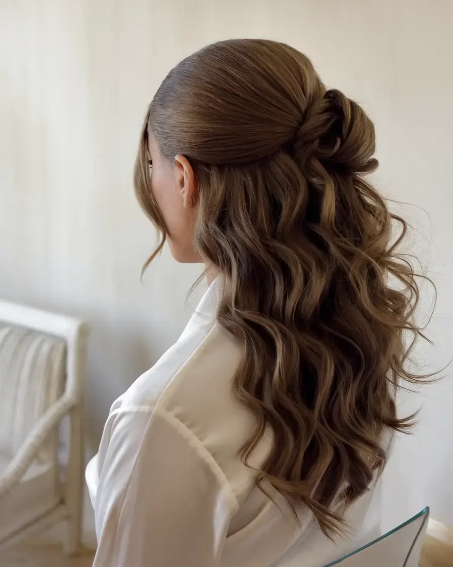 easy and cute july hairstyles for 2025 Polished Half-Up Twisted Waves
