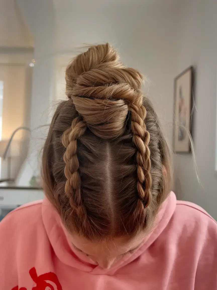 easy and cute july hairstyles for 2025 Double Dutch Braids with High Twist Bun