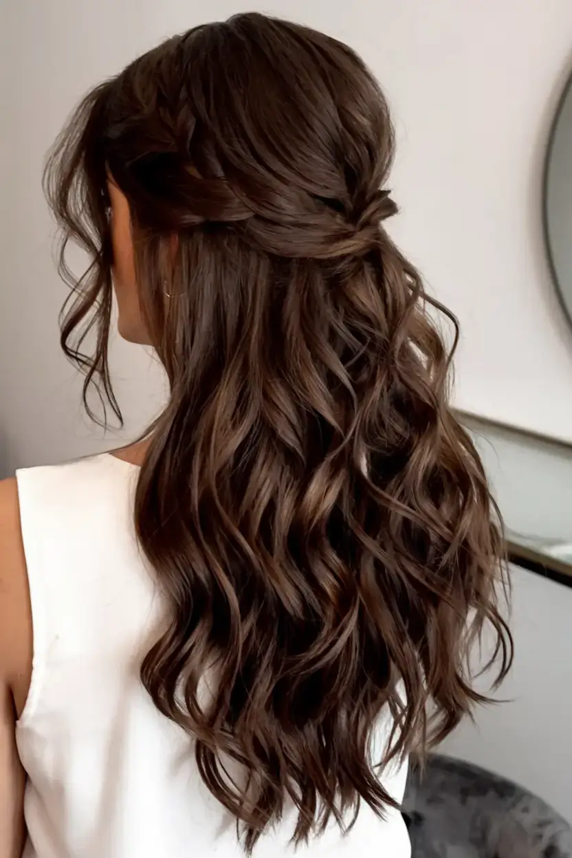 easy and cute july hairstyles for 2025 Soft Chocolate Waves with Side Twist
