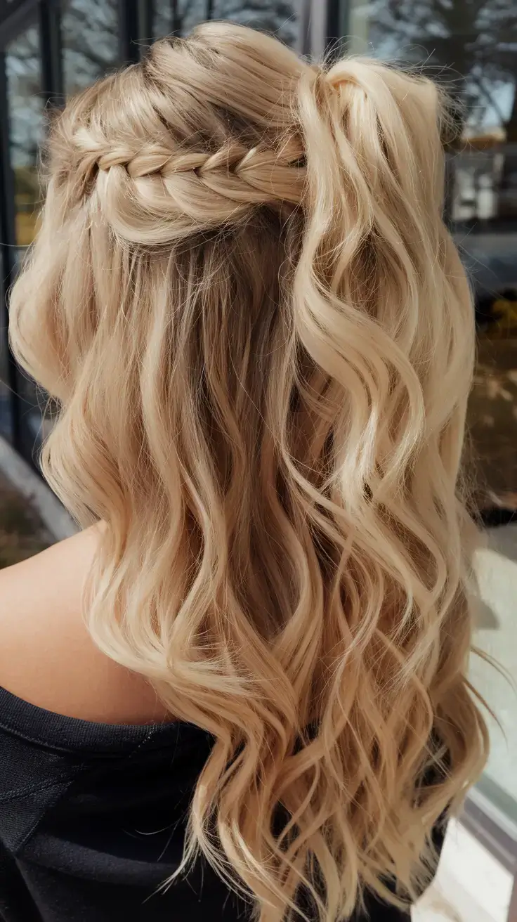 easy and cute july hairstyles for 2025 Summer Goddess Braided Half-Up