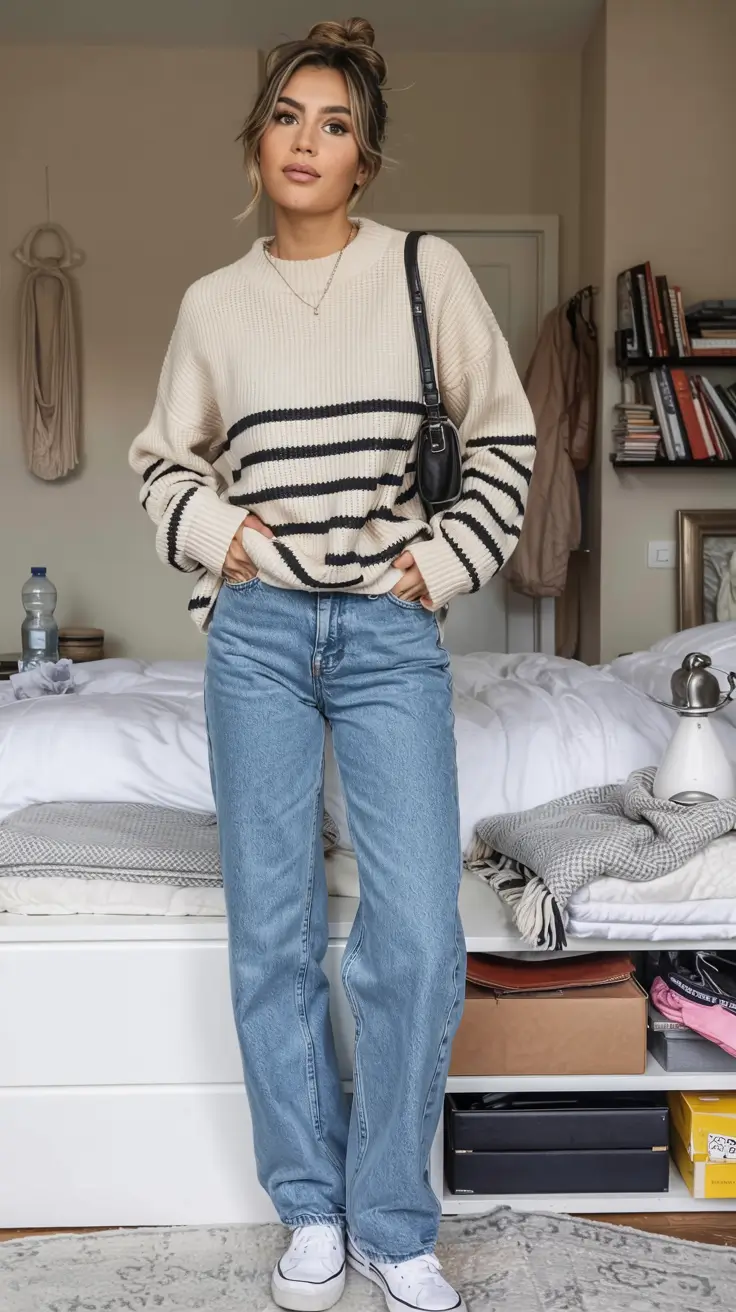 everyday fall outfits ideas 2025+Stripes and Denim, Reimagined