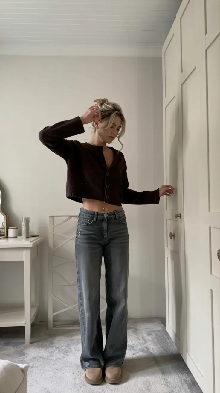 everyday fall outfits ideas 2025+Cropped Comfort Meets Soft Grunge