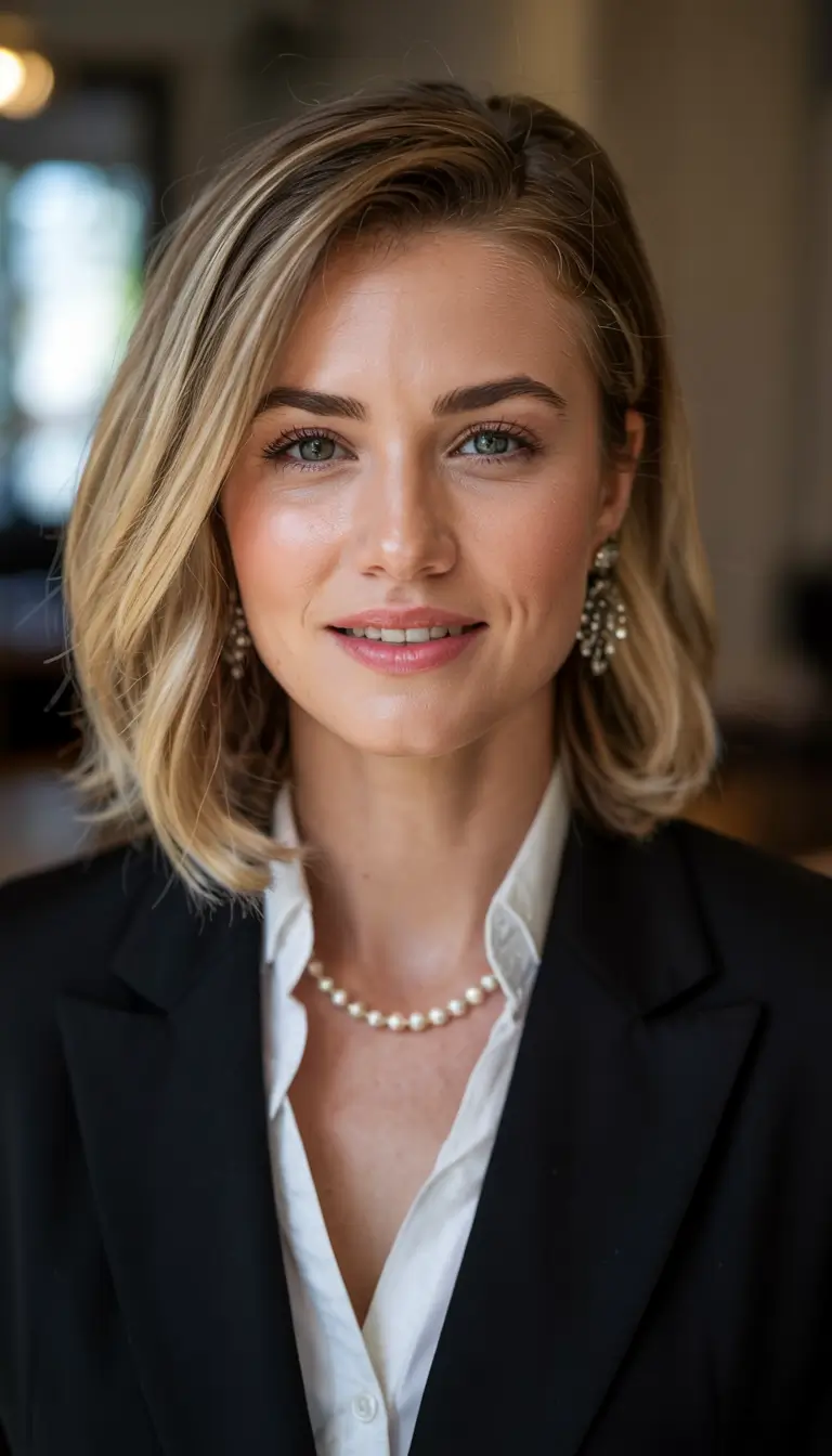 fall 2025 haircuts for women over 40+Soft Power Bob with a Luxe Side Part