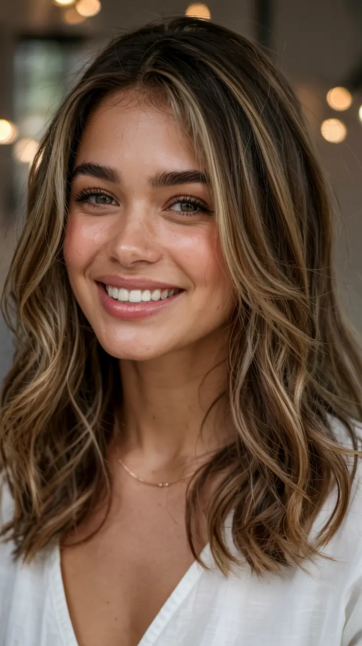 fall 2025 haircuts for women over 40+Beachy Mid-Length with Sunkissed Brunette Tones