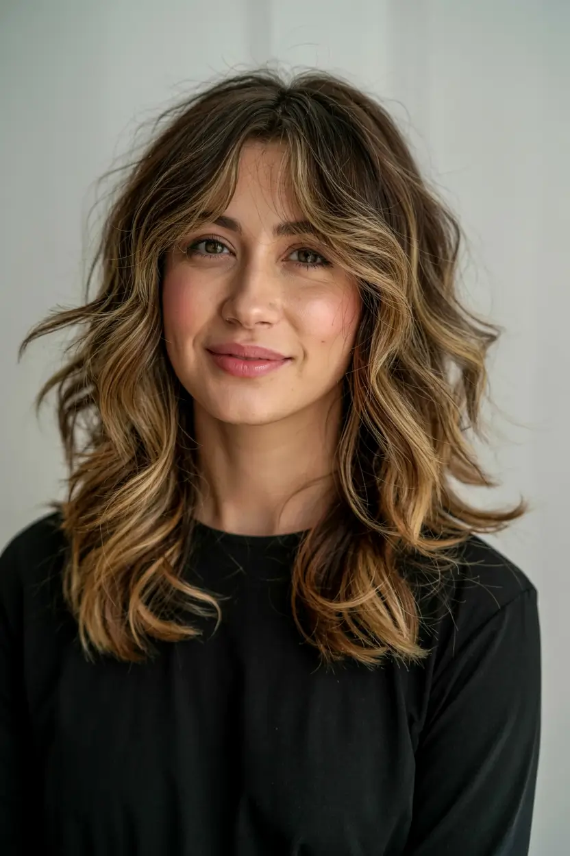 fall 2025 haircuts for women over 40+Long Curved Layers with Curtain Bangs