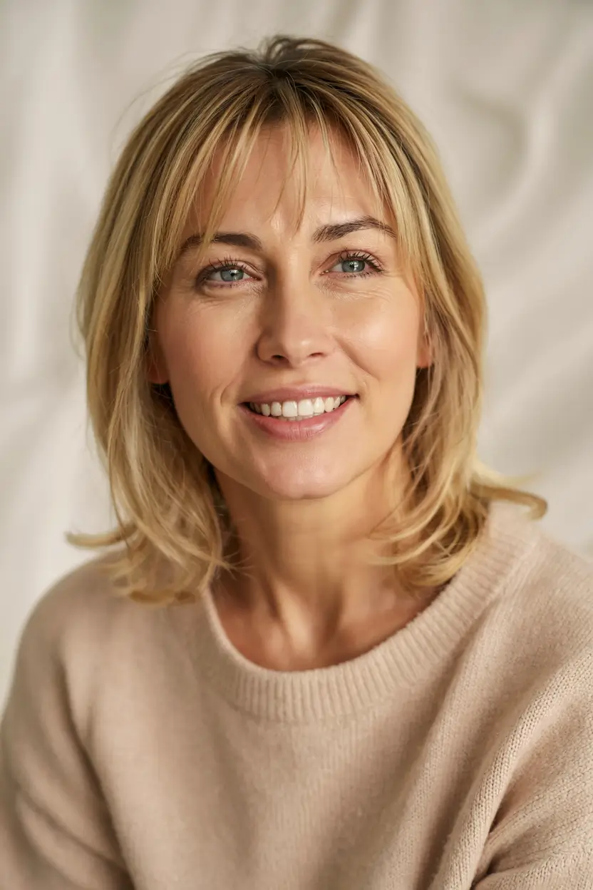 fall 2025 haircuts for women over 40+Light Layered Shag with Wispy Bangs