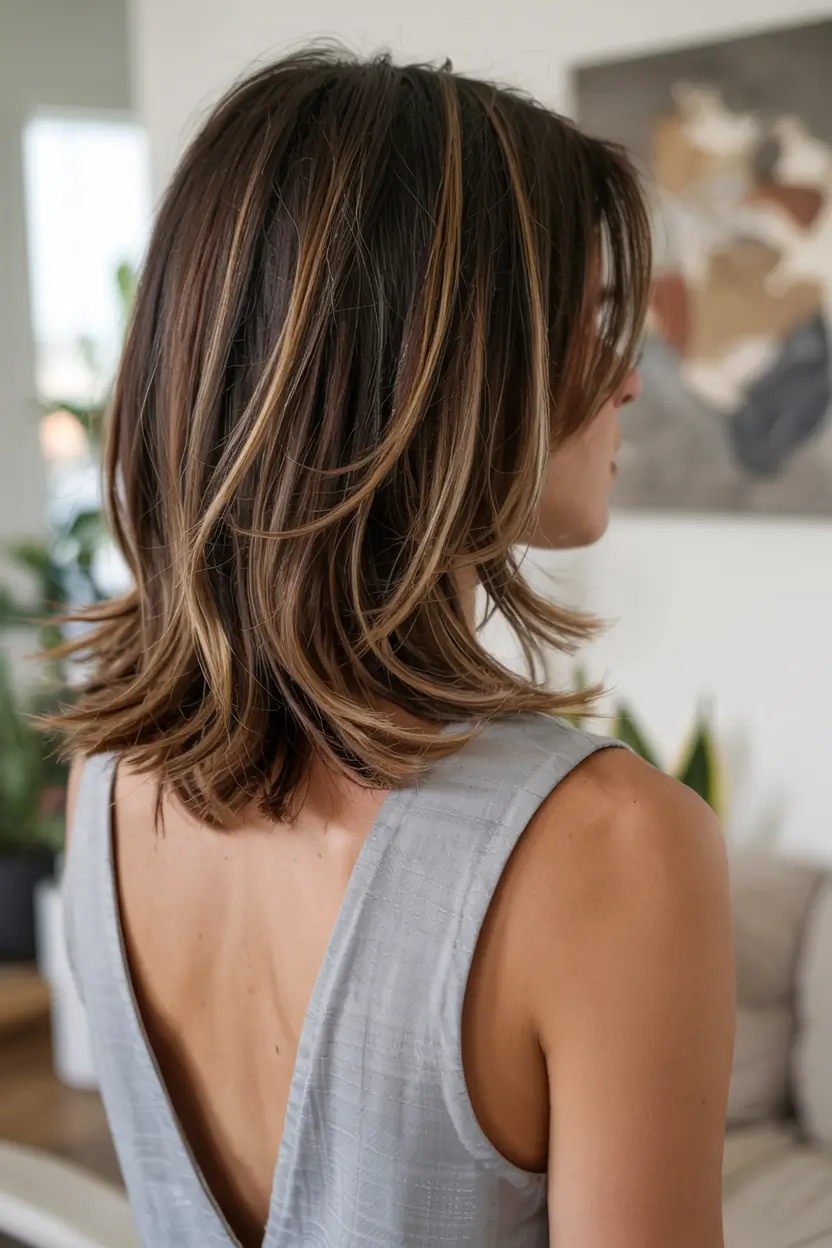 fall 2025 haircuts for women over 40+Flipped Layers with Dimensional Highlights