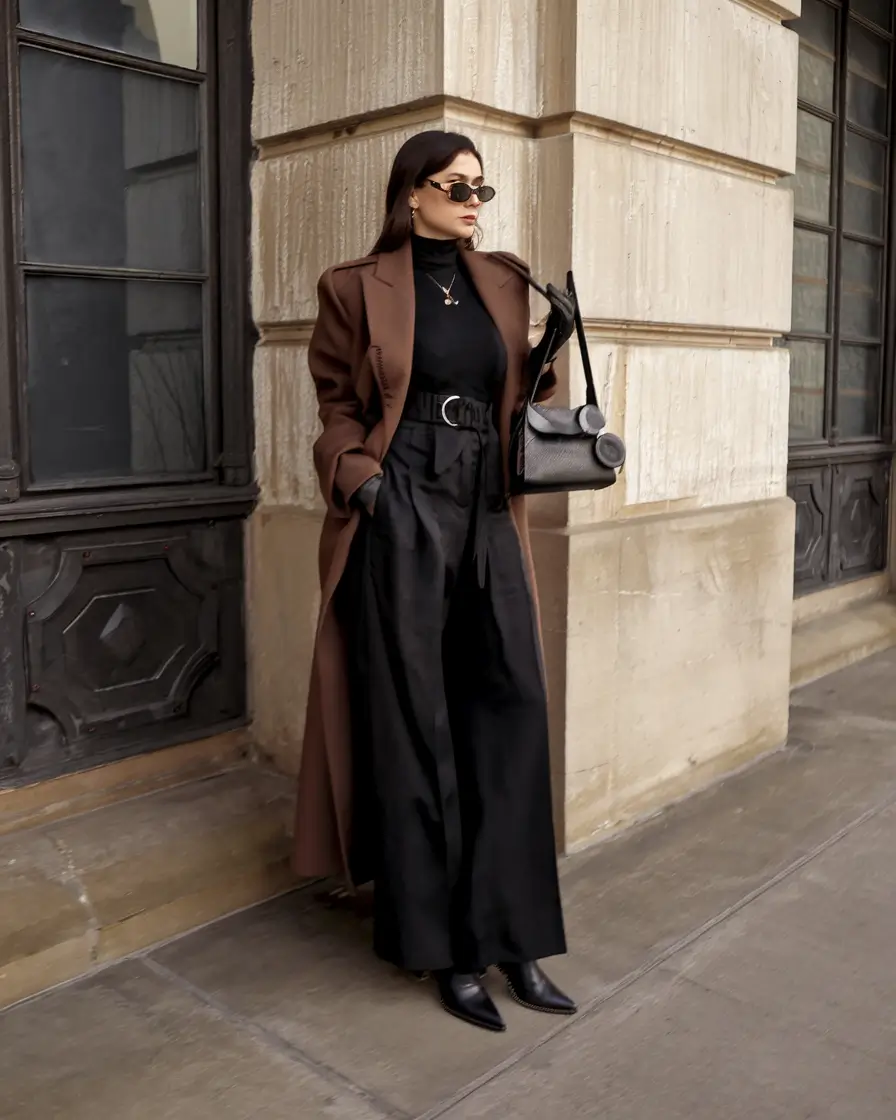 fall birthday outfit ideas 2025 Parisian Drama in Earth Tones and Tailored Layers
