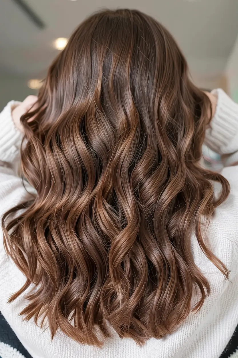 fall brown hair color ideas 2025 Chestnut Ribbon Curls