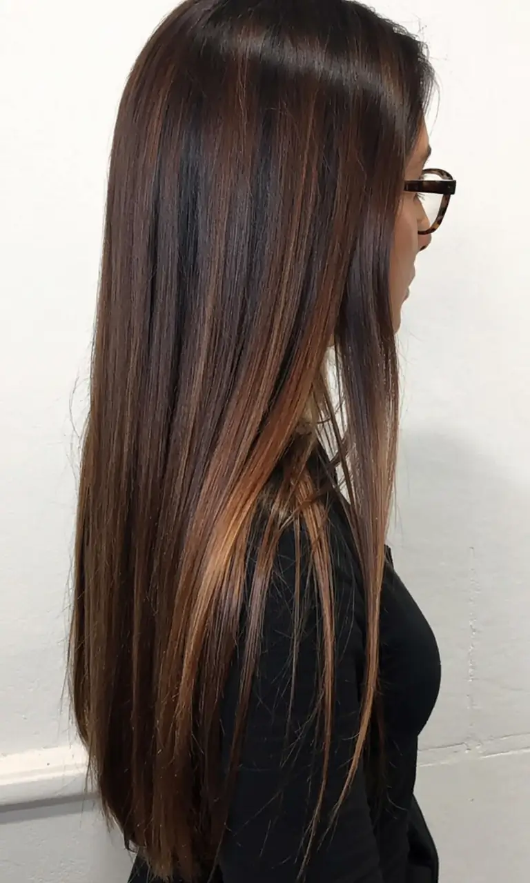 fall brown hair color ideas 2025 Rooted Auburn Melt