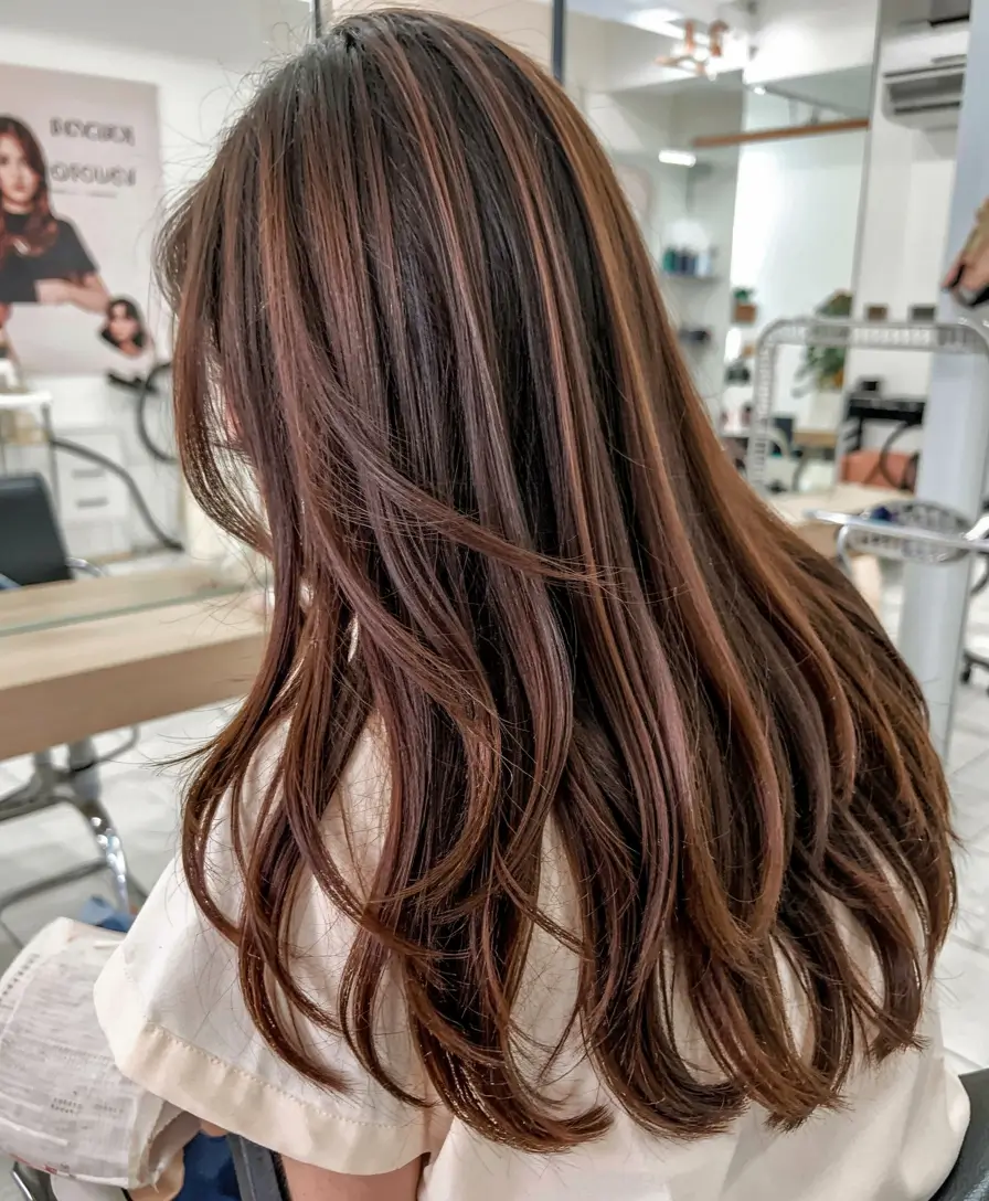 fall brown hair color ideas 2025 Layered Espresso Ribbons