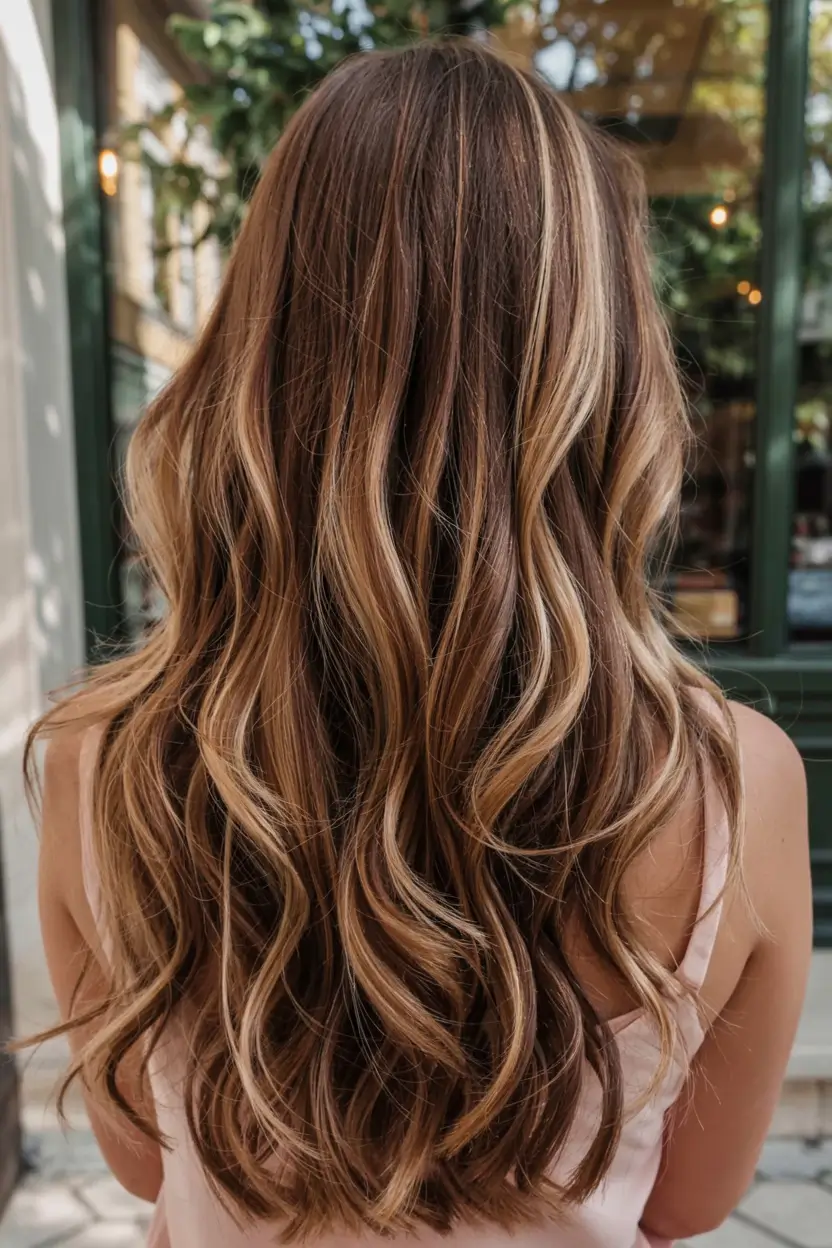fall brown hair color ideas 2025+Rooted Cocoa with Cinnamon Balayage