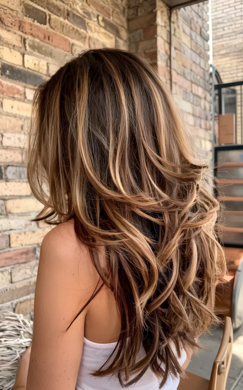 fall brown hair color ideas 2025+Amber Swirl Soft Curls