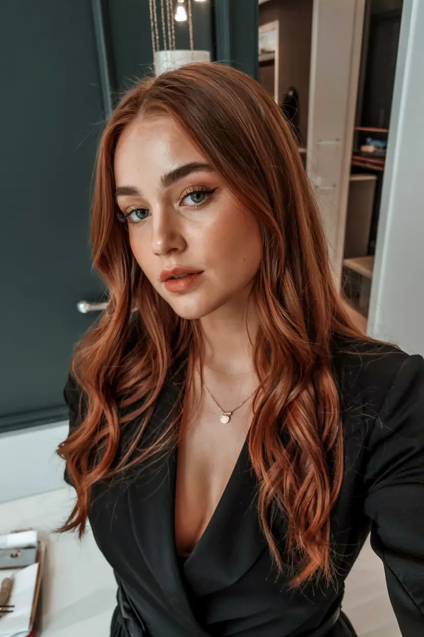 fall brown hair color ideas 2025 Soft Auburn with a Modern Edge