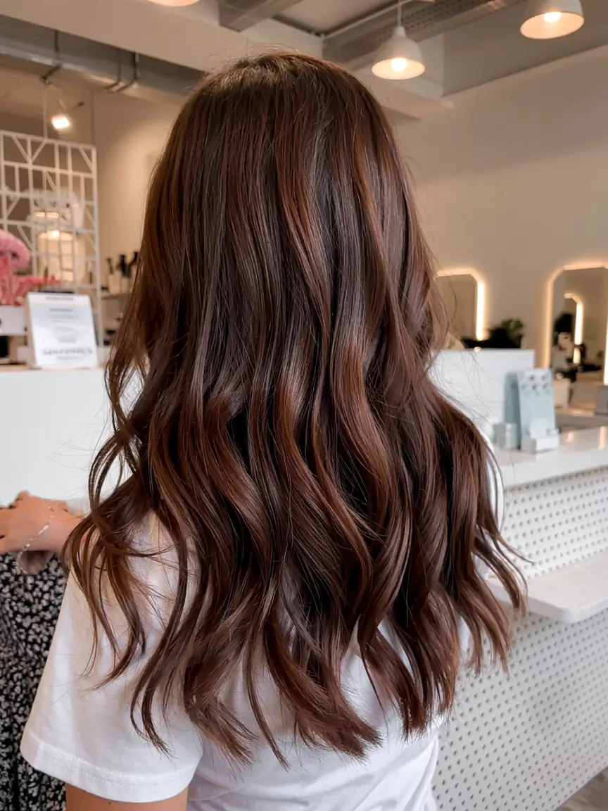 fall brown hair color ideas 2025 Glossy Chocolate Curls