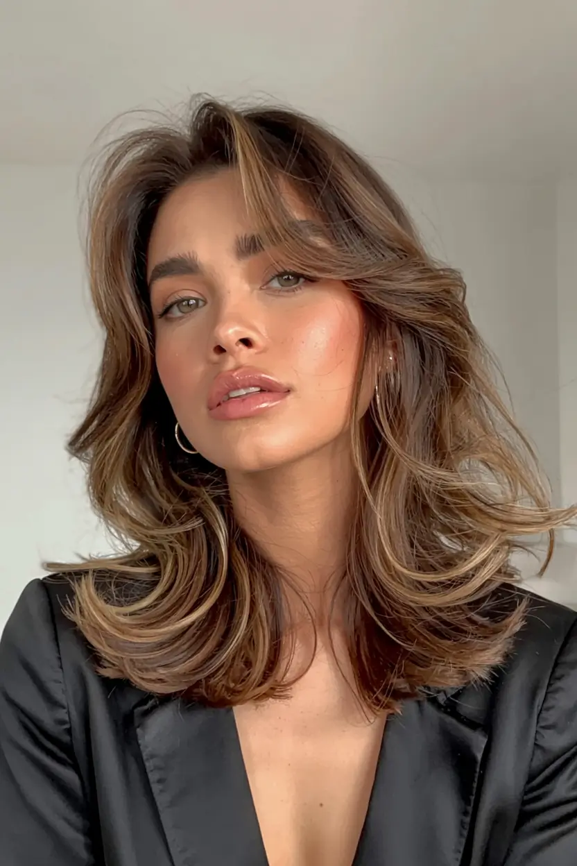 fall brown hair color ideas 2025 Voluminous Chestnut Blowout