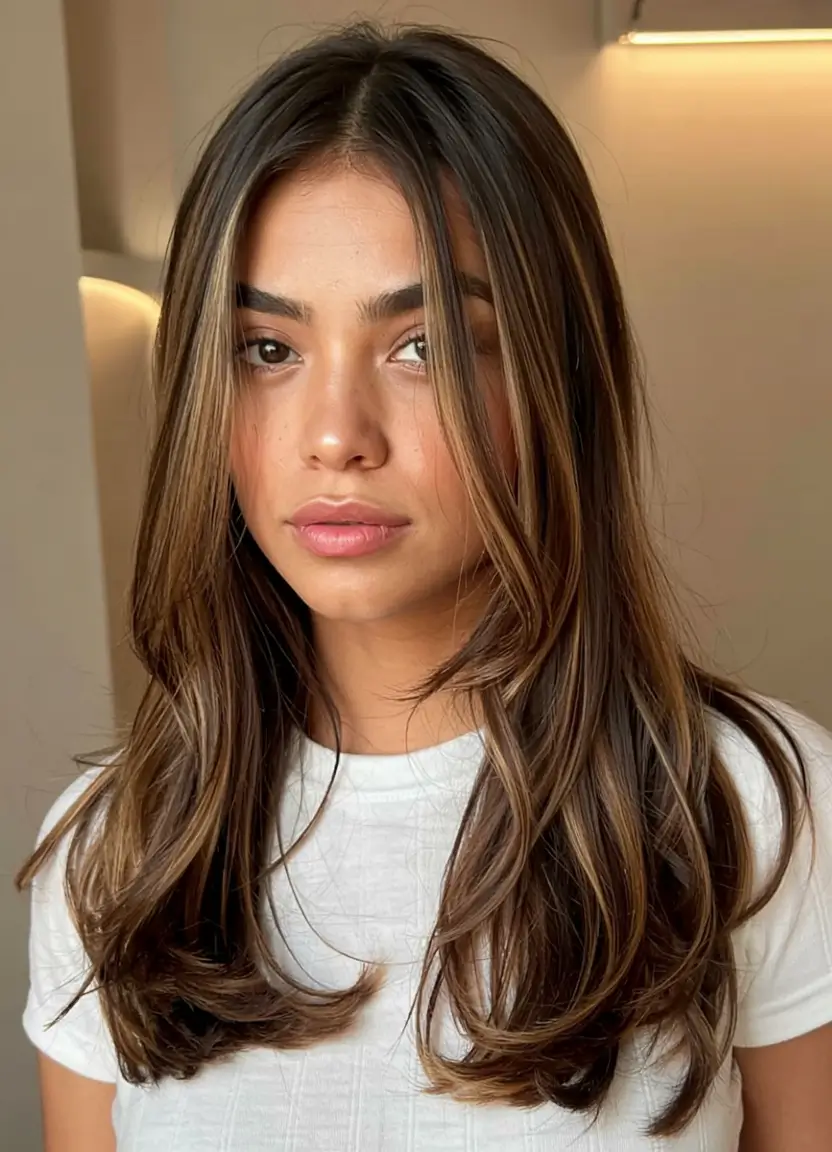 fall brown hair color ideas 2025 Subtle Hazelnut Ribbons