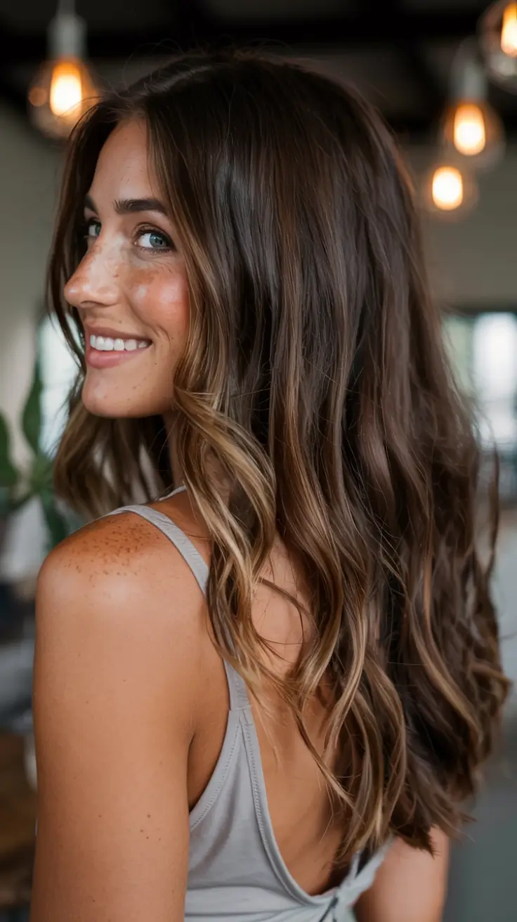 fall brunette hair color ideas 2025 Golden-Brown Face-Framing Accent